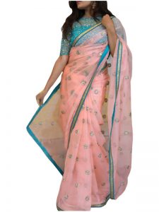 Buy Nylon Net Light Pink Replica Saree