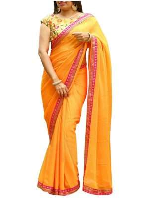 Buy Georgette Orange Replica Saree