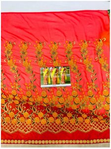 Buy Georgette Yellow & Red Replica Saree