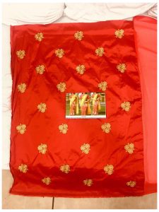 Buy Georgette Yellow & Red Replica Saree