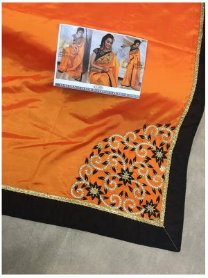 Buy Paper Silk Orange Bollywood Replica Saree