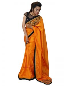 Buy Paper Silk Orange Bollywood Replica Saree