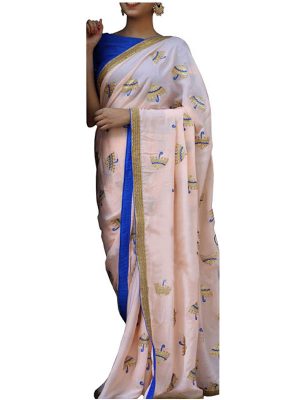 Buy Georgette Light Peach Replica Saree