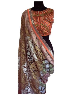 Buy Nylon Mono Net Brown Heavy Replica Saree