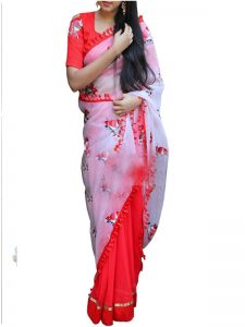Buy Banglori Silk Red & Off White Replica Saree
