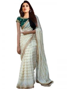 Buy Georgette Off White Replica Saree