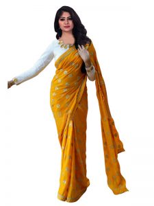 Buy Georgette Yellow Replica Saree