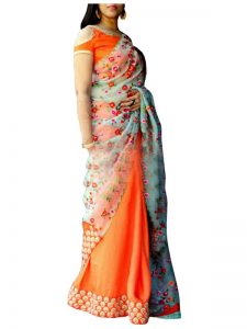 Buy Georgette Orange Bollywood Saree
