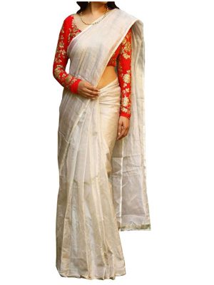 Latest Chanderi Silk Off White Replica Saree