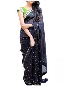 Buy Georgette Black Replica Saree