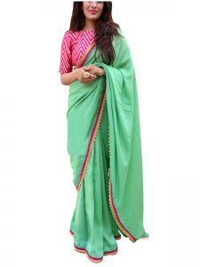 Buy Silk Rama Green Bollywood Replica Saree