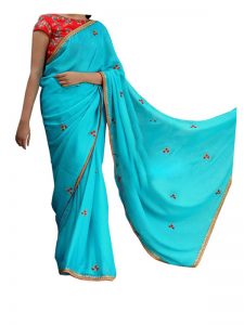 Buy Georgette Sky Blue Bollywood Replica Saree