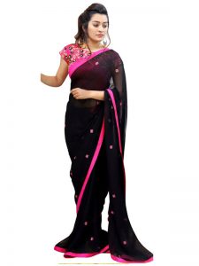 Buy Georgette Black Bollywood Replica Saree