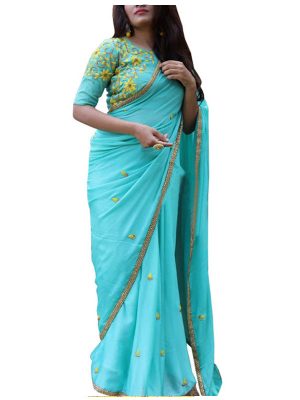 Buy Georgette Blue Bollywood Replica Saree