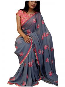 Buy Georgette Gray Bollywood Replica Saree