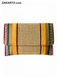 Yellow color Envelope Clutch with beautiful all over Jaali Work