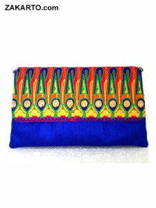 Blue Art silk Handwork Clutch with Flap