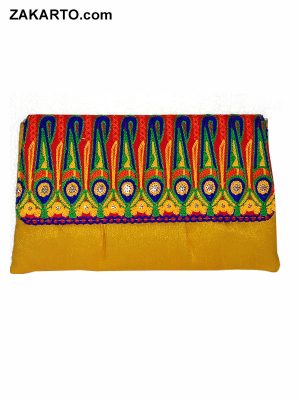 Mustard Color Art silk Clutch