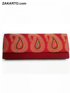 Maroon color Silk Clutch with Mango Border