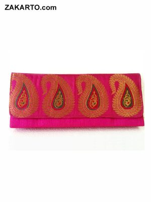 Pink color Silk Clutch with Mango Border