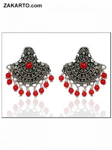 Red color Jhumka with stone