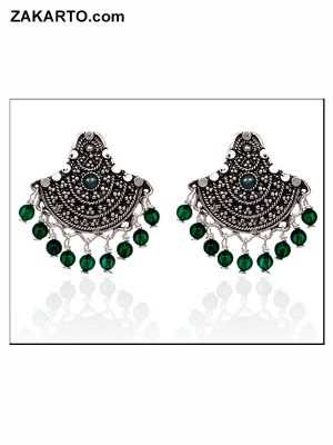Silver Jhumka With green stone