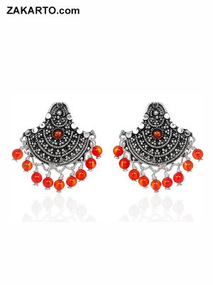 Orange and silver jhumka