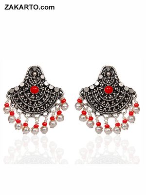 Siler jhumka with Red Stone