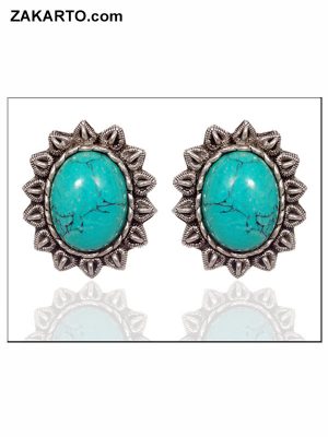Turquoise color Silver Jhumka
