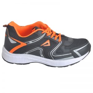 Men's Black & Orange Colour Synthetic Mesh Sneakers