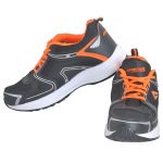 Men's Black & Orange Colour Synthetic Mesh Sneakers