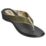 Women's Black & Gold Colour PU Synthetic Sandals