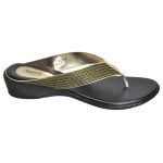 Women's Black & Gold Colour PU Synthetic Sandals