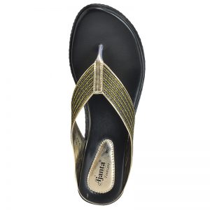 Women's Black & Gold Colour PU Synthetic Sandals