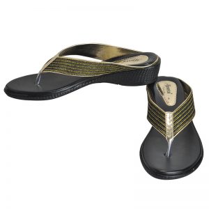 Women's Black & Gold Colour PU Synthetic Sandals