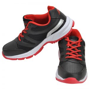 Men's Black & Red Colour Synthetic Mesh Sneakers