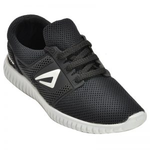 Men's Black & White Colour Synthetic Mesh Sneakers