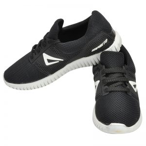 Men's Black & White Colour Synthetic Mesh Sneakers