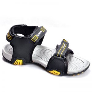 Men's Black & Yellow Colour Synthetic Leather Sandals