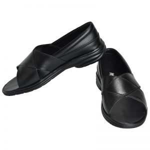 Men's Black Colour Synthetic Leather Peshawari Sandals