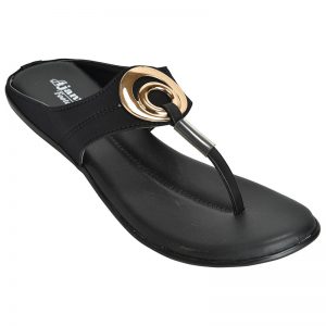 Women's Black Colour Synthetic Leather Sandals