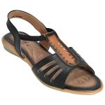 Women's Black & Beige Colour Synthetic Leather Sandals