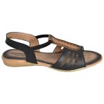 Women's Black & Beige Colour Synthetic Leather Sandals