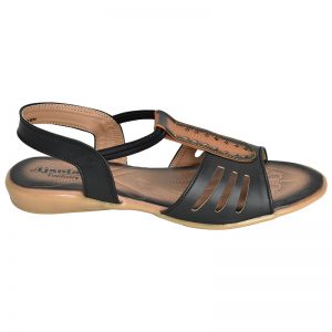 Women's Black & Beige Colour Synthetic Leather Sandals