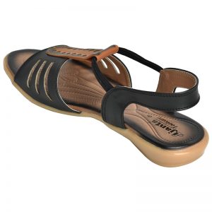 Women's Black & Beige Colour Synthetic Leather Sandals