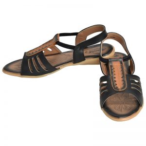 Women's Black & Beige Colour Synthetic Leather Sandals