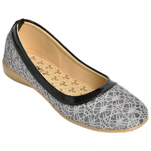 Women's Black & White Colour Synthetic Leather Ballerines