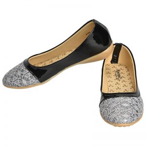 Women's Black & White Colour Synthetic Leather Ballerines