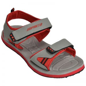 Men's Grey & Red Colour Synthetic Leather Sandals