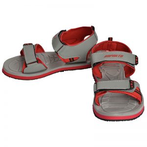 Men's Grey & Red Colour Synthetic Leather Sandals
